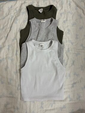 Destined Rib Tank Tops - White, Gray, Olive (3-Pack)